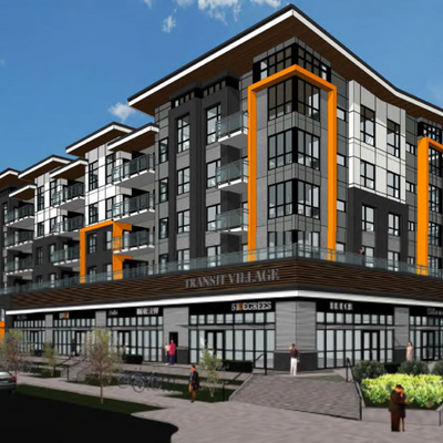 An exterior view of the Metro apartment building in Surrey.
